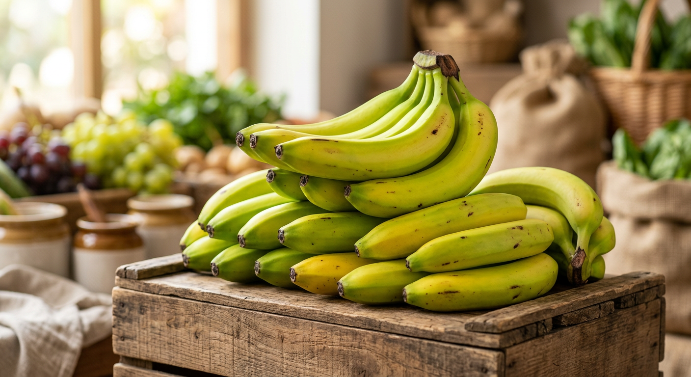 Fresh green-yellow Indian banana bunches