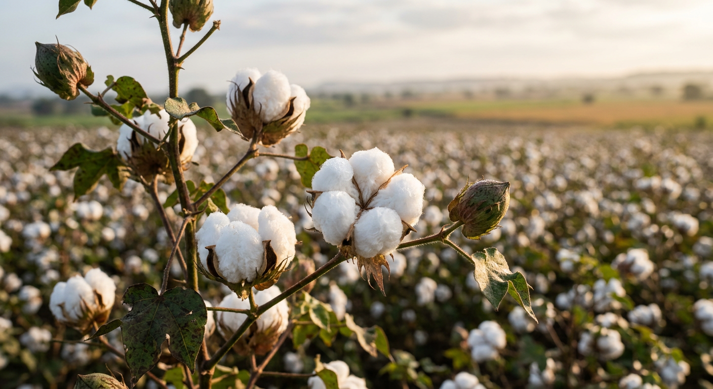 Open cotton bolls in an Indian cotton field